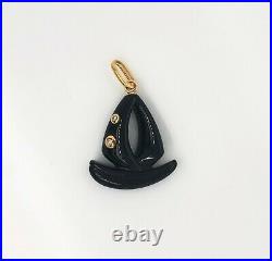 18K or Jaune Noir Onyx Sail Boat Diamond Charm pour bracelet ou pendentif