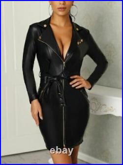 Bodycon Fit Sexy Hot Leather Dress pour les femmes Zippered Party Leather Dress