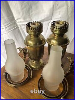 Duo de lampes à pétrole pour bateau, cuivre, fabrication espagnole XIXe-XXe