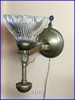 Lampe / Applique Balancier Pour Bateau En Bronze Coupe En Verre Vintage 1940
