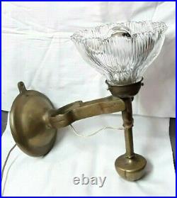 Lampe / Applique Balancier Pour Bateau En Bronze Coupe En Verre Vintage 1940