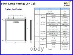 Nouveau 4 Lithium Fer cellules Pochette 60Ah (LiFePO 4) de A123 pour usage professionnel