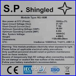 Panneau solaire rigide S. P. SHINGLED 150W pour camping-car bateau maison 1120x450