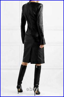 Robe en cuir pour femme Noir Robe en peau d'agneau douce et élégante 047