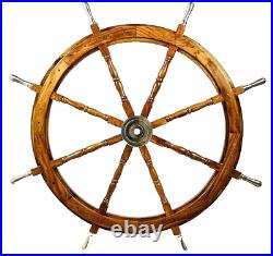 Roue de bateau en laiton et en bois fabriquée à la main pour marin nautique