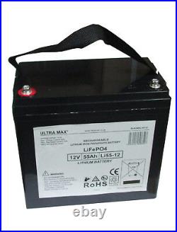ULTRAMAX 12V 55Ah LiFePO4 Lithium Loisirs Batterie Pour Bateaux, Yacht, Caravane