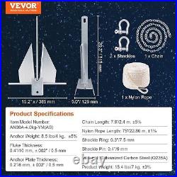 VEVOR Ancre Plate Galvanisée 4 kg avec Chaîne d'Ancre Deux Manilles pour Bateau
