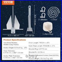 VEVOR Ancre Plate Galvanisée 4 kg avec Chaîne d'Ancre Deux Manilles pour Bateau